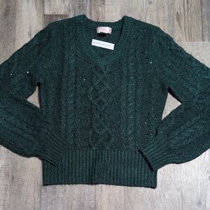 Rachel Parcell Green V-Neck Sequin Sweater